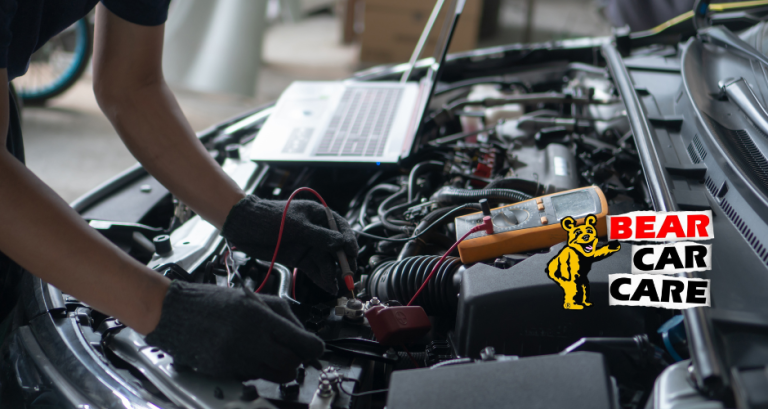 There are 5 things every car driver should know, and our referral partner Bear Car Care is here to share them! Picture of a repair shop and Bear Car Care logo.