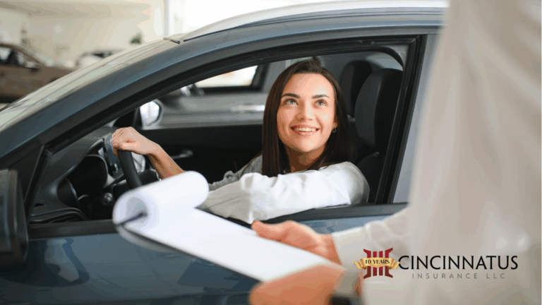 A new car owner signing a contract at a dealership.